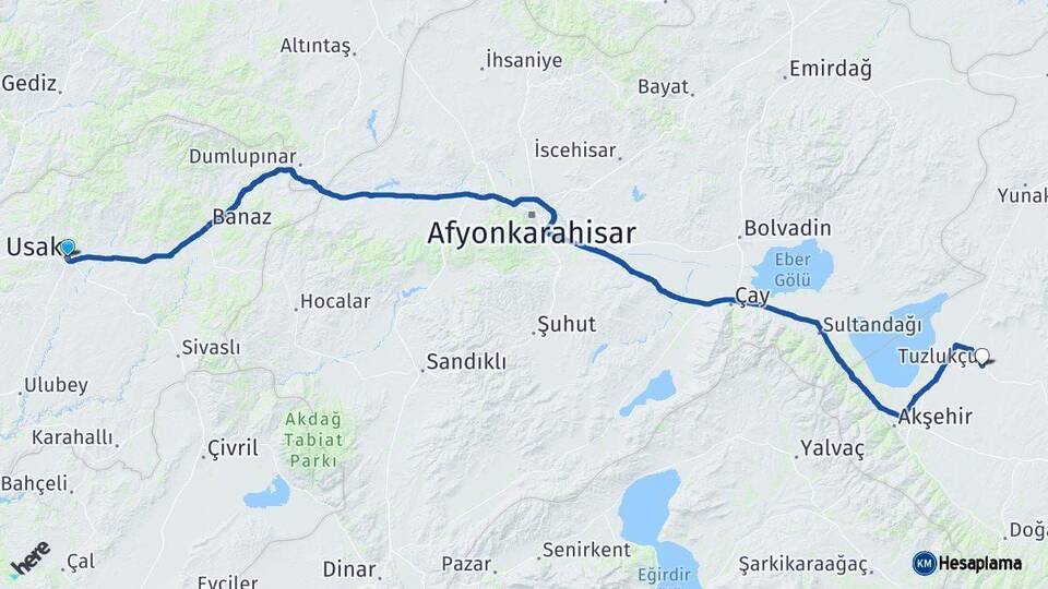 Uşak Tuzlukçu Konya Arası Kaç Km - Yol Haritası
