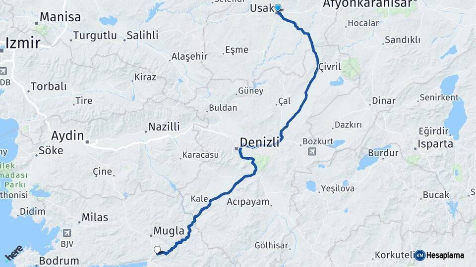 Uşak Ula Muğla Arası Kaç Km - Yol Haritası