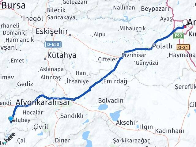 Uşak Ulubey Altındağ Ankara Arası Kaç Km - Yol Haritası