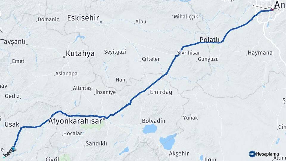 Uşak Ulubey Ankara Arası Kaç Km - Yol Haritası