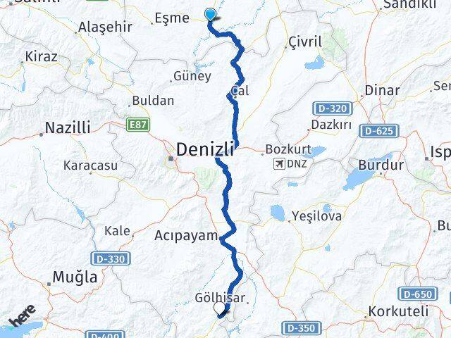 Uşak Ulubey Çameli Denizli Arası Kaç Km - Yol Haritası