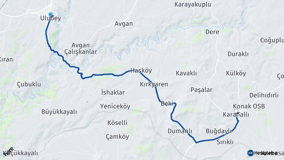 Uşak Ulubey Karahallı Arası Kaç Km - Yol Haritası