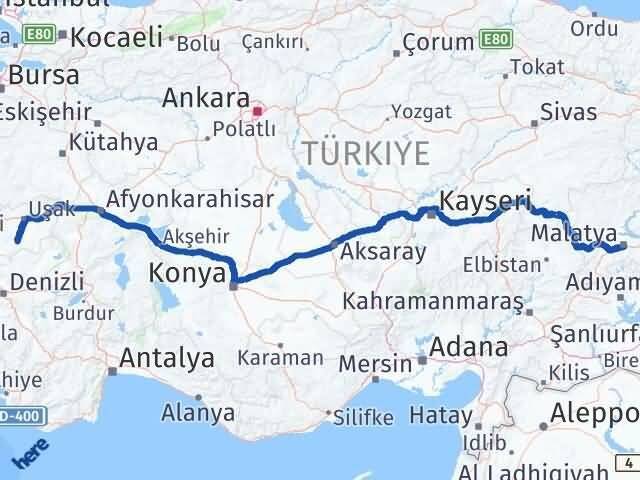 Uşak Ulubey Malatya Arası Kaç Km - Yol Haritası