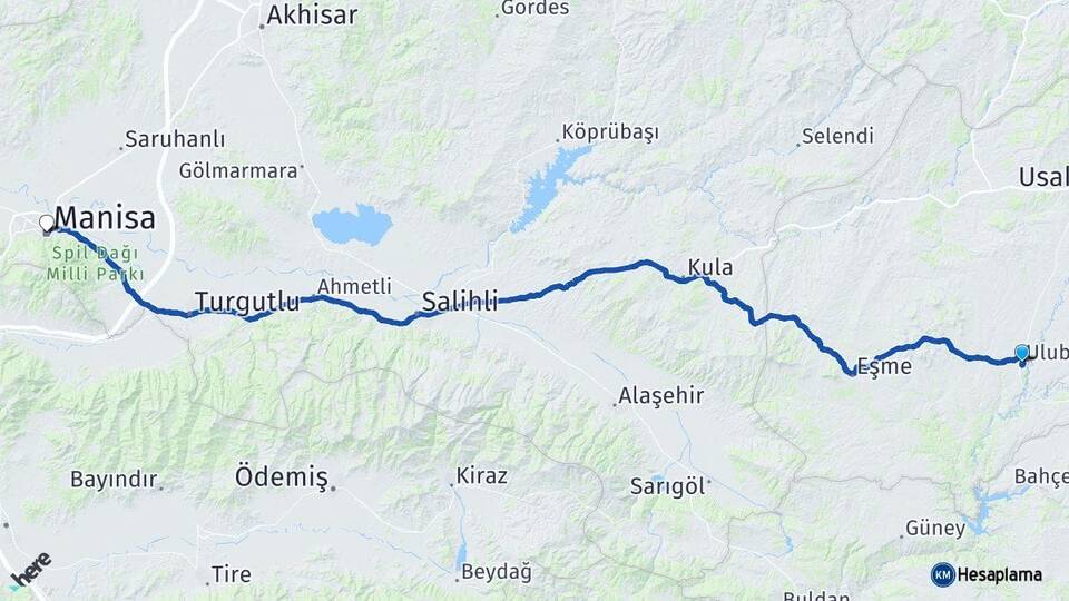 Uşak Ulubey Manisa Arası Kaç Km - Yol Haritası