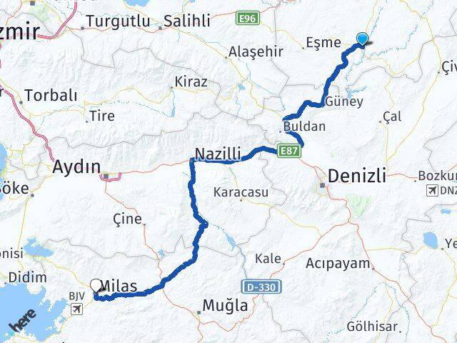 Uşak Ulubey Milas Muğla Arası Kaç Km - Yol Haritası