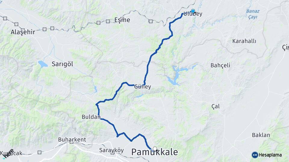 Uşak Ulubey Pamukkale Denizli Arası Kaç Km - Yol Haritası