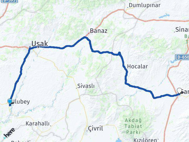 Uşak Ulubey Sandıklı Afyonkarahisar Arası Kaç Km - Yol Haritası