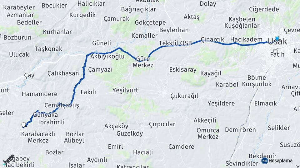 Uşak Uluyayla Eşme Arası Kaç Km - Yol Haritası