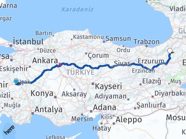 Uşak Uzundere Erzurum Arası Kaç Km - Yol Haritası