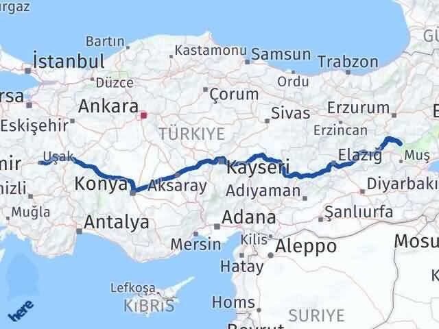 Uşak Varto Muş Arası Kaç Km - Yol Haritası