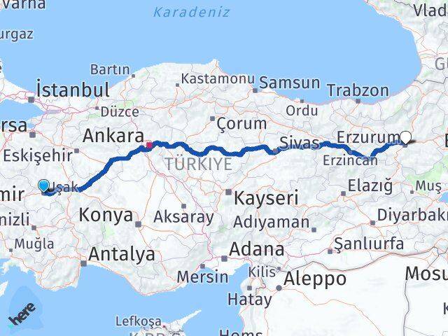 Uşak Yakutiye Erzurum Arası Kaç Km - Yol Haritası