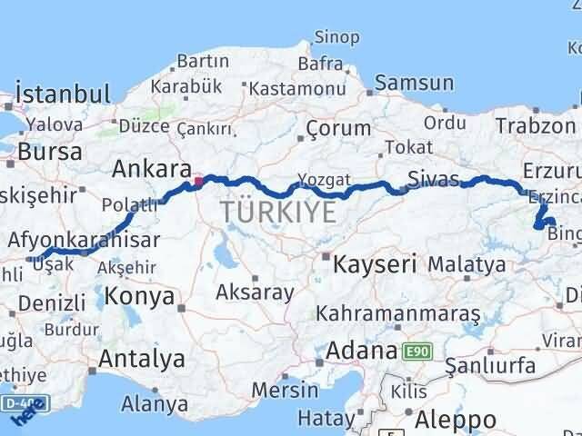 Uşak Yayladere Bingöl Arası Kaç Km - Yol Haritası