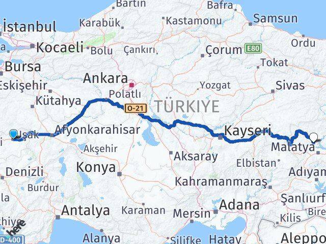Uşak Yazıhan Malatya Arası Kaç Km - Yol Haritası