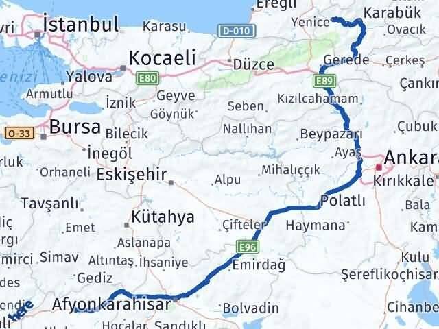 Uşak Yenice Karabük Arası Kaç Km - Yol Haritası