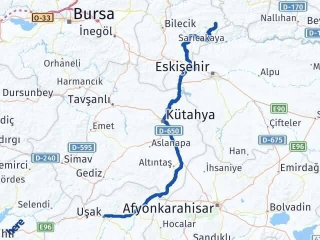 Uşak Yenipazar Bilecik Arası Kaç Km - Yol Haritası