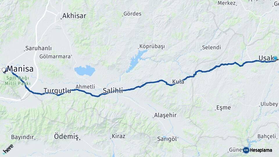 Uşak Yunusemre Manisa Arası Kaç Km - Yol Haritası