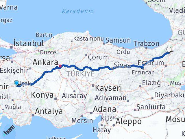 Uşak Yusufeli Artvin Arası Kaç Km - Yol Haritası