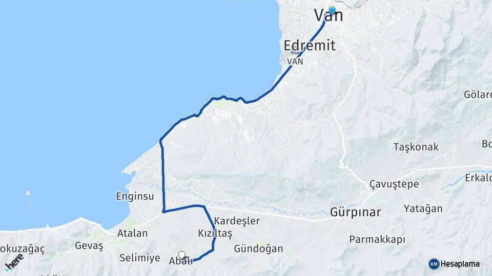 Van Abalı Gevaş Arası Kaç Km - Yol Haritası