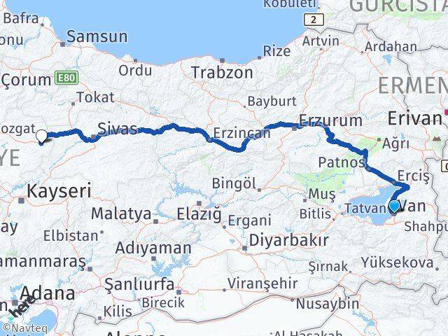 Van Akdağmadeni Yozgat Arası Kaç Km - Yol Haritası