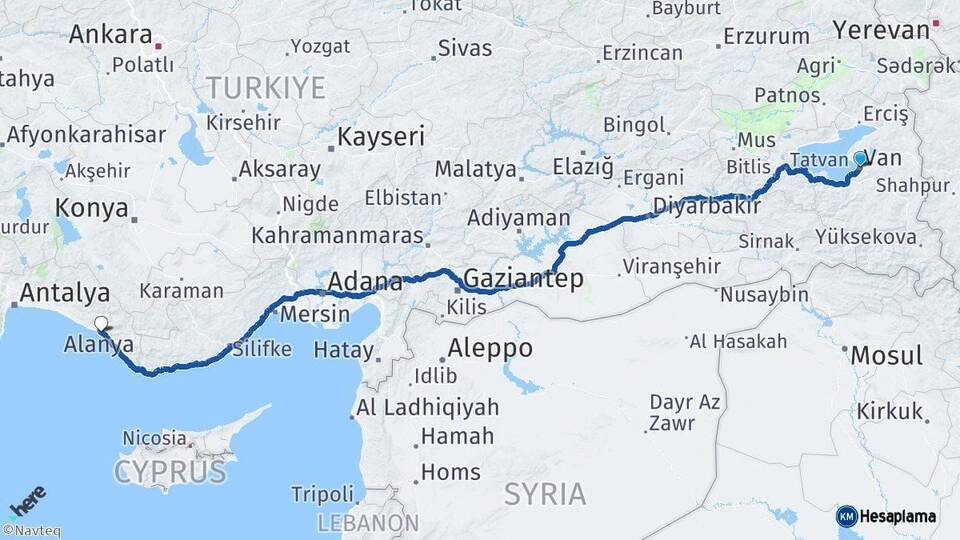 Van Alanya Antalya Arası Kaç Km - Yol Haritası