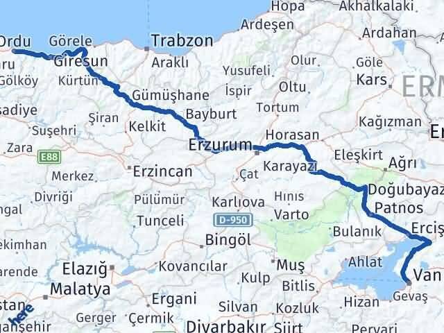 Van Altınordu Arası Kaç Km - Yol Haritası