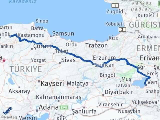 Van Araç Kastamonu Arası Kaç Km - Yol Haritası