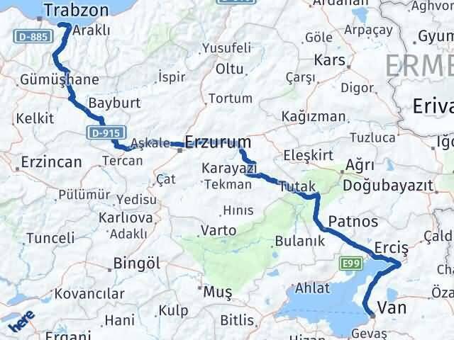 Van Arsin Trabzon Arası Kaç Km - Yol Haritası