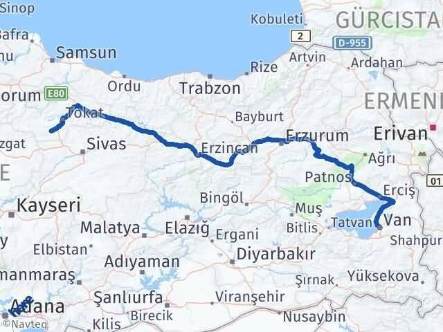 Van Artova Tokat Arası Kaç Km - Yol Haritası