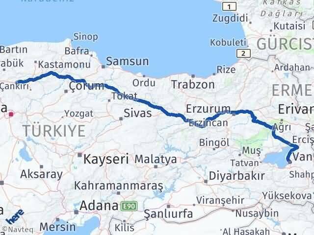 Van Atkaracalar Çankırı Arası Kaç Km - Yol Haritası