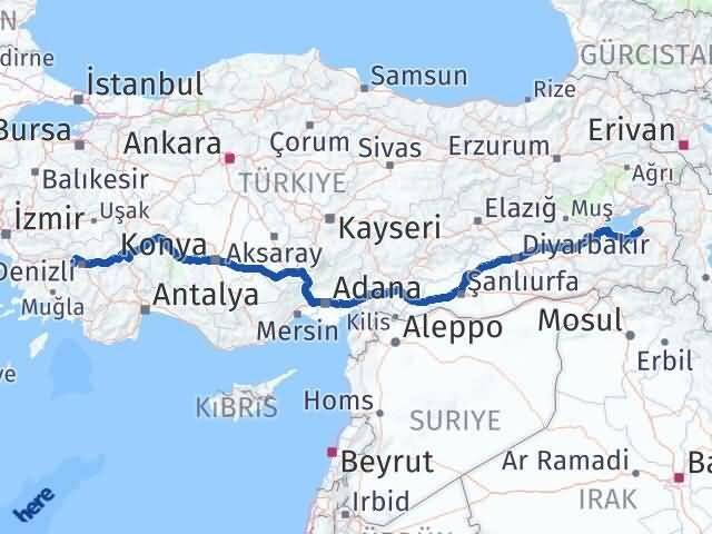Van Babadağ Denizli Arası Kaç Km - Yol Haritası
