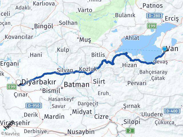 Van Bağlar Diyarbakır Arası Kaç Km - Yol Haritası