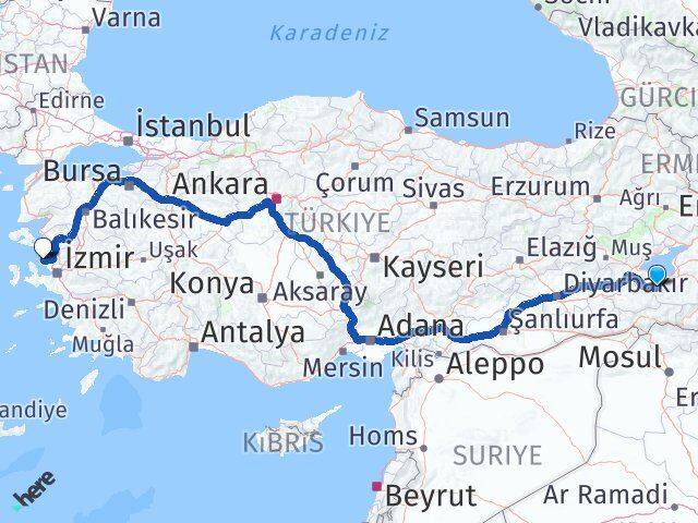 Van Bahçesaray Foça İzmir Arası Kaç Km - Yol Haritası