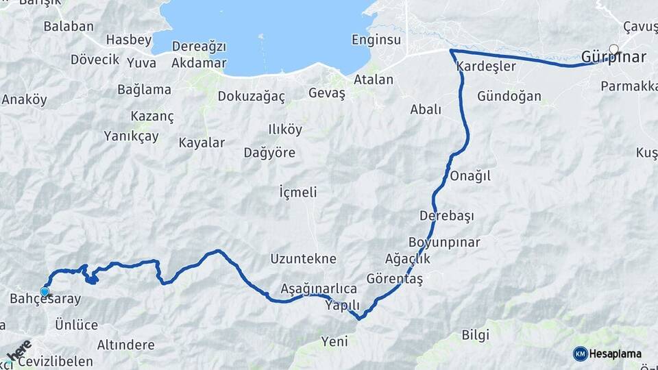 Van Bahçesaray Gürpınar Arası Kaç Km - Yol Haritası