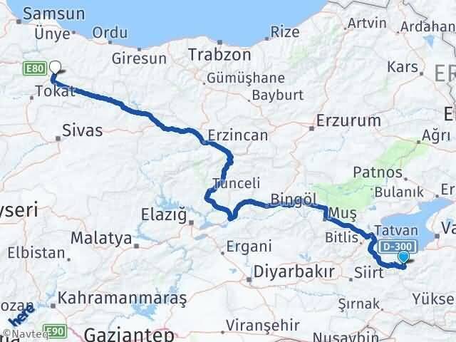 Van Bahçesaray Niksar Tokat Arası Kaç Km - Yol Haritası