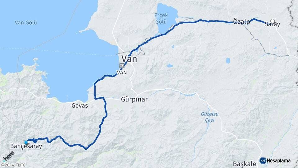 Van Bahçesaray Saray Arası Kaç Km - Yol Haritası