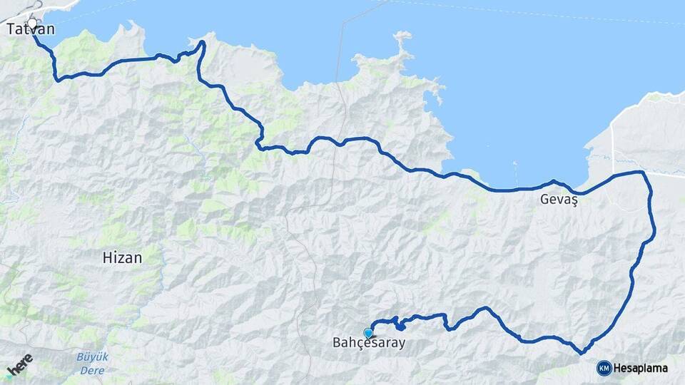 Van Bahçesaray Tatvan Bitlis Arası Kaç Km - Yol Haritası