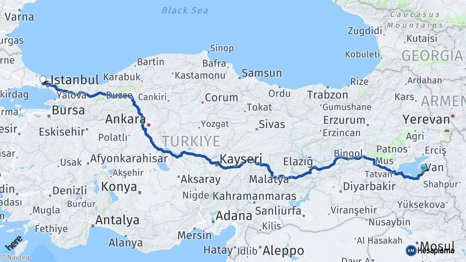Van Başakşehir İstanbul Arası Kaç Km - Yol Haritası