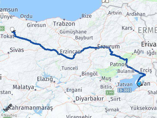 Van Başçiftlik Tokat Arası Kaç Km - Yol Haritası