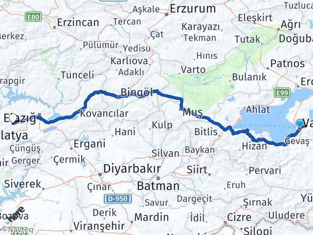 Van Baskil Elazığ Arası Kaç Km - Yol Haritası