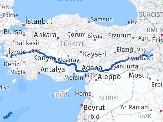 Van Bayındır İzmir Arası Kaç Km - Yol Haritası