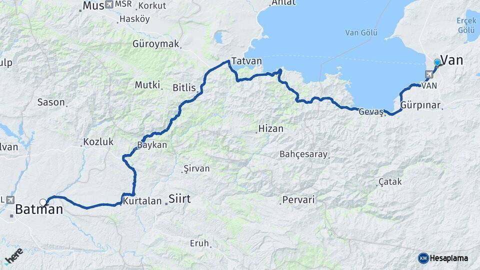 Van Beşiri Batman Arası Kaç Km - Yol Haritası