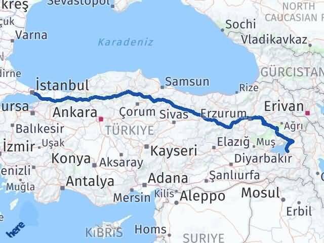 Van Beyoğlu İstanbul Arası Kaç Km - Yol Haritası
