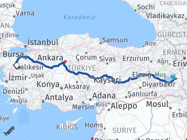 Van Bigadiç Balıkesir Arası Kaç Km - Yol Haritası