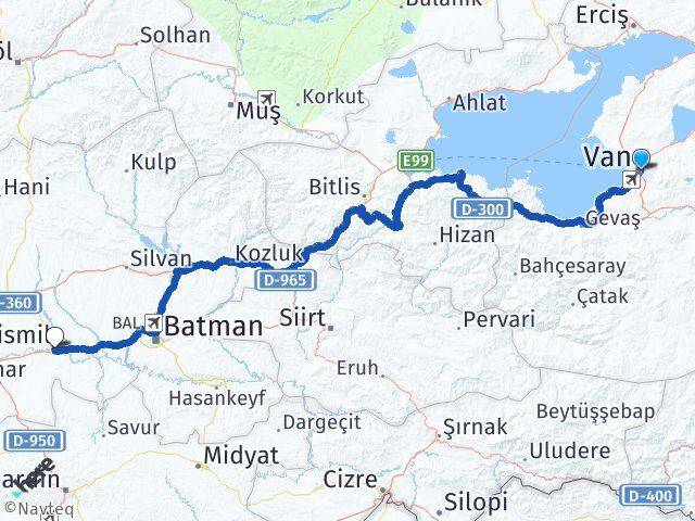 Van Bismil Diyarbakır Arası Kaç Km - Yol Haritası