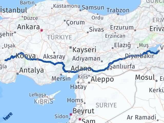 Van Bozkurt Denizli Arası Kaç Km - Yol Haritası