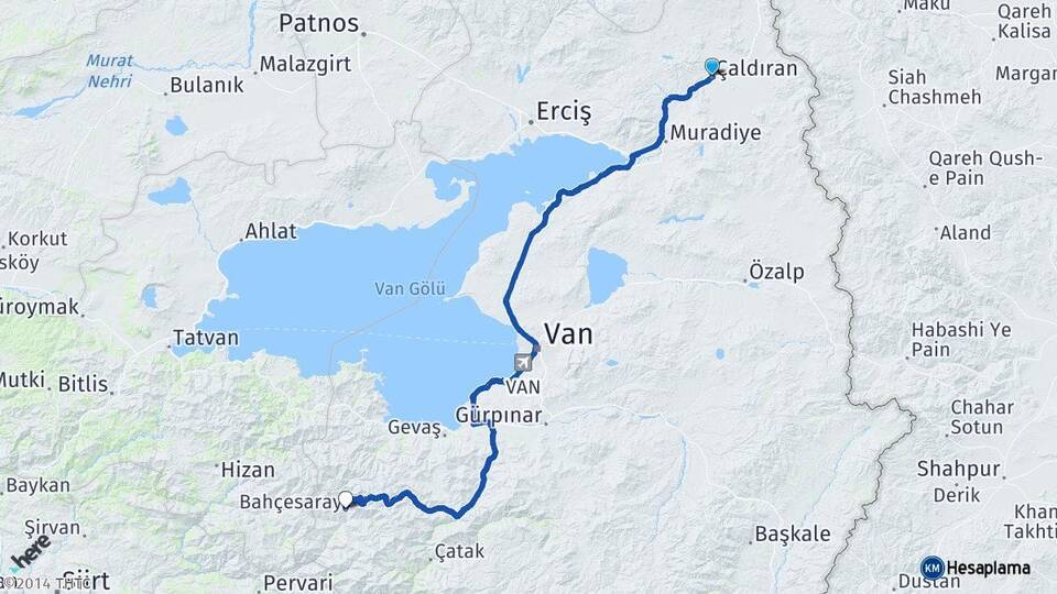 Van Çaldıran Bahçesaray Arası Kaç Km - Yol Haritası