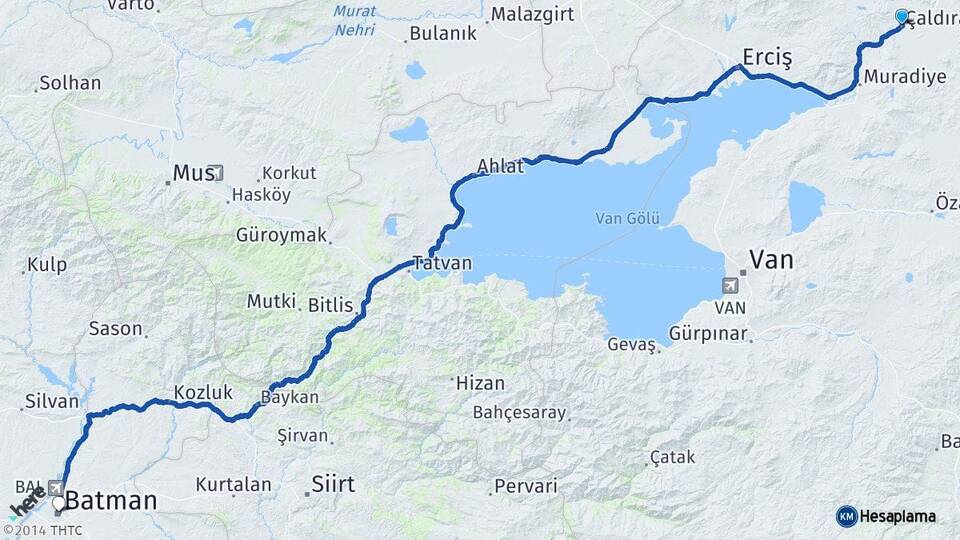 Van Çaldıran Batman Arası Kaç Km - Yol Haritası
