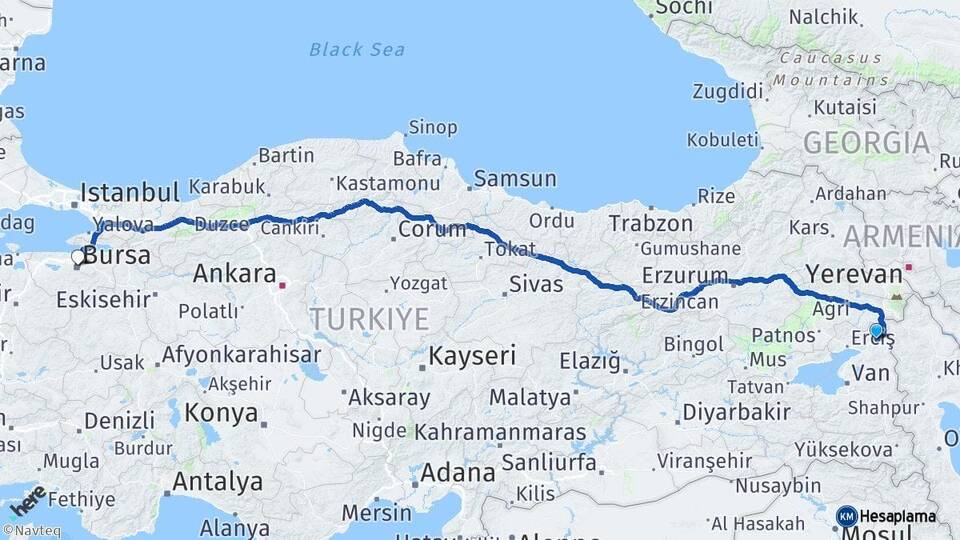 Van Çaldıran Bursa Arası Kaç Km - Yol Haritası
