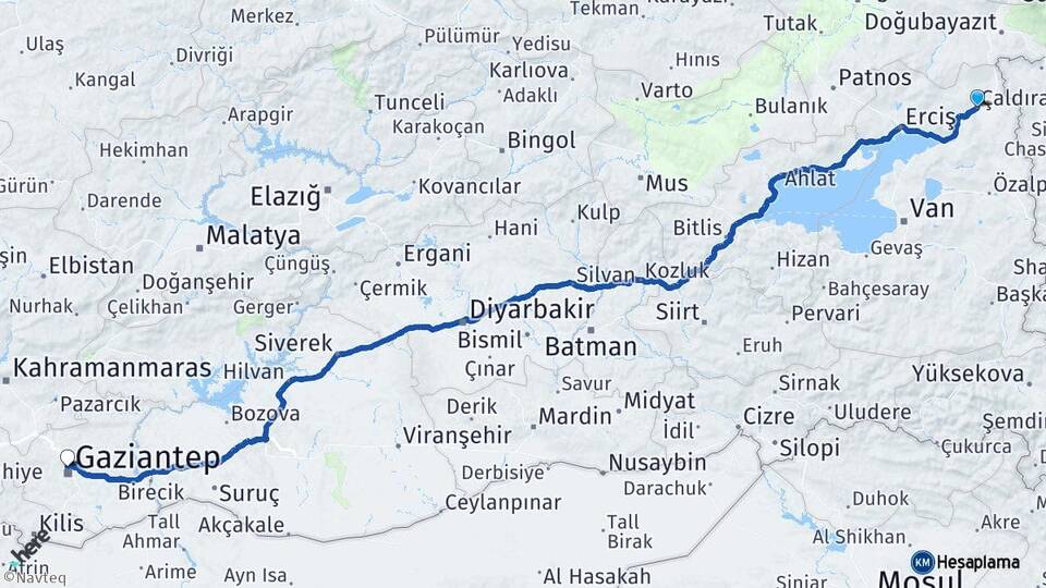 Van Çaldıran Gaziantep Arası Kaç Km - Yol Haritası