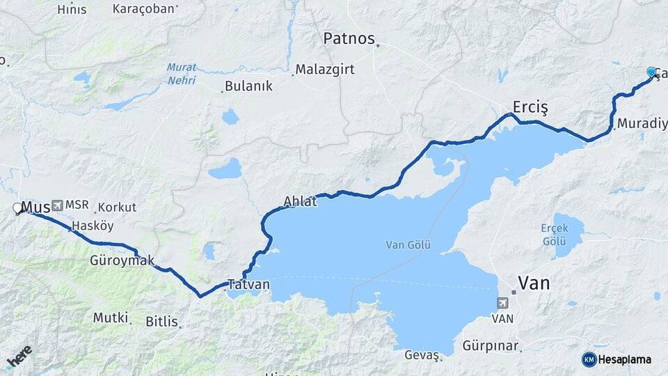 Van Çaldıran Muş Arası Kaç Km - Yol Haritası